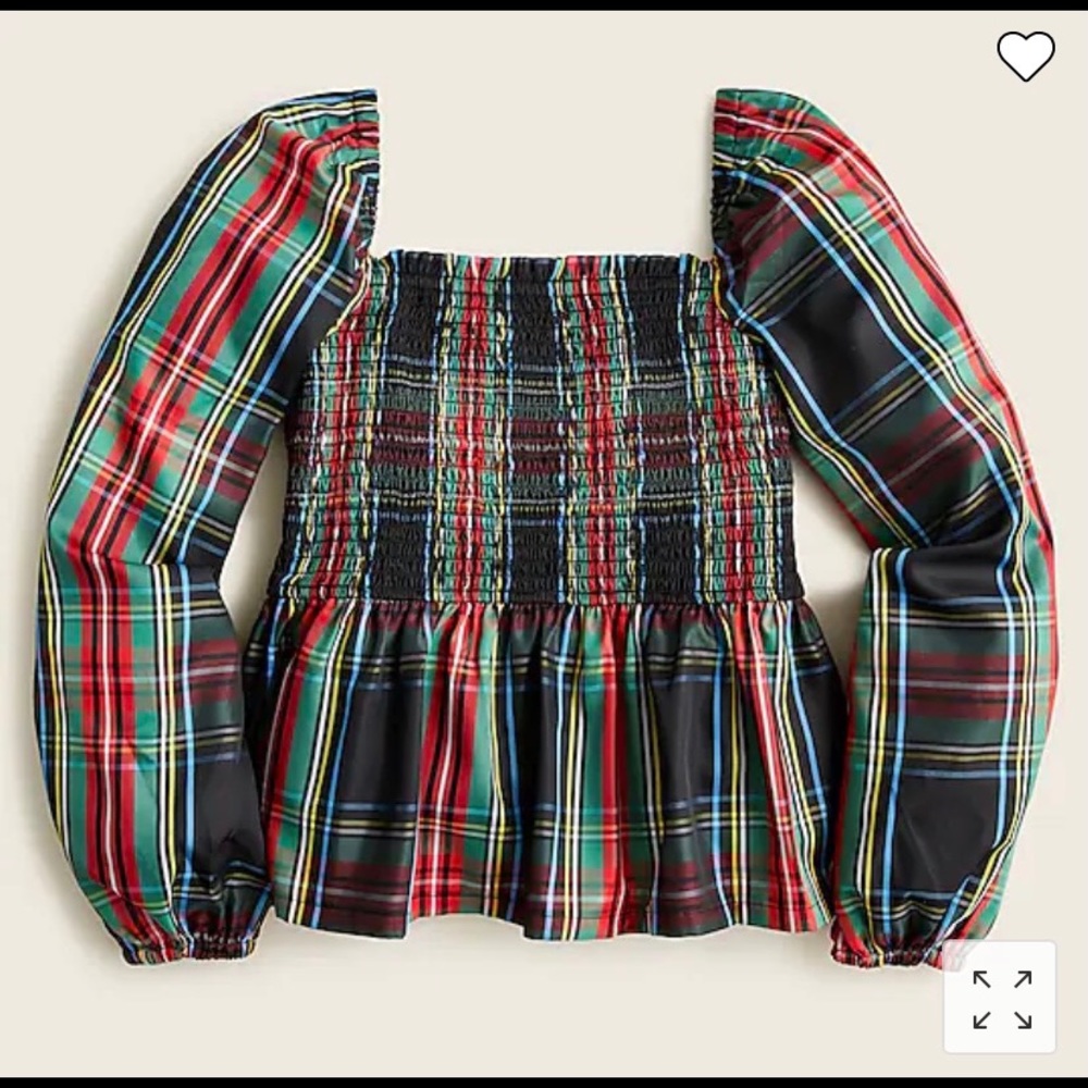 J Crew NWT Puff Sleeved Smocked Top in Stewart Tartan Plaid 2X